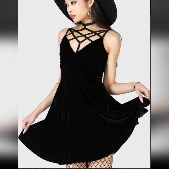 Killstar Dresses & Skirts - Killstar Black Strapless Dress with Crisscross Detail